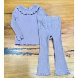 Easy-Peasy Purple Ribbed Organic Cotton outfit set shirt pants 3t EZPZ Lavender